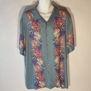 Caribbean Men's Linen SZXXL Blue Hawaiian Cabana Camp Shirt Resort 70's Vacation